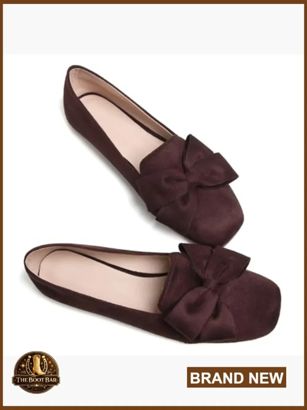 Women's Faux Suede Square Toe Ballet Flats with Bow Knot Slip-On